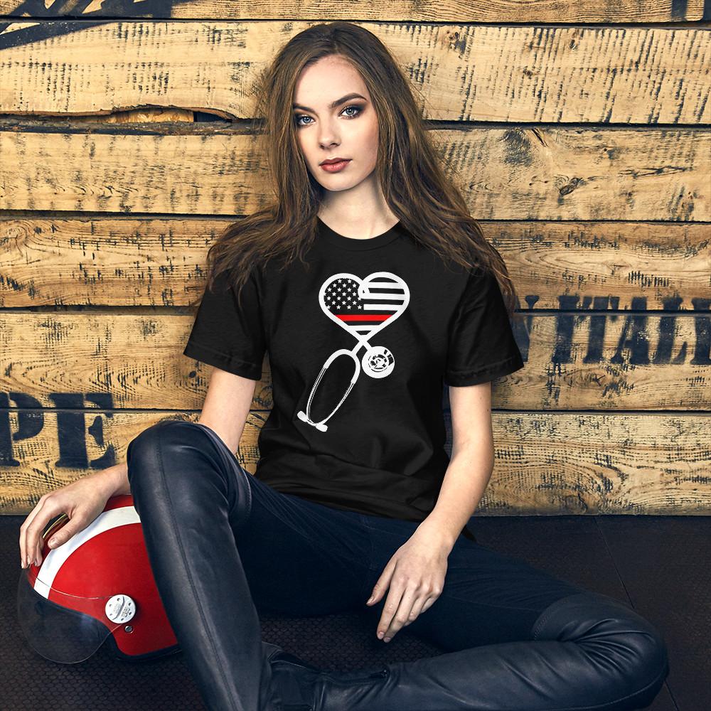 Firefighter Wife Nurse Shirt Red Line Back the Red Flag Unisex Tshirt Unisex T-Shirt