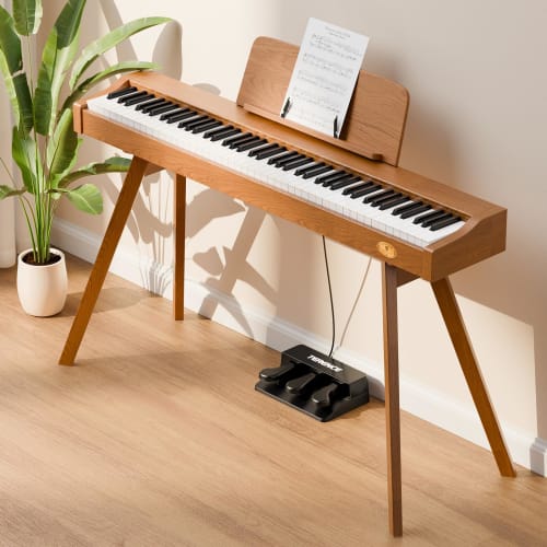 TERENCE Digital Piano, 88 Keys, Hammer Action Keyboard, 20W Dual Speakers, Wooden Stand, Integrated Keyboard, Touch-Response Keyboard, Audio/MIDI/Mic