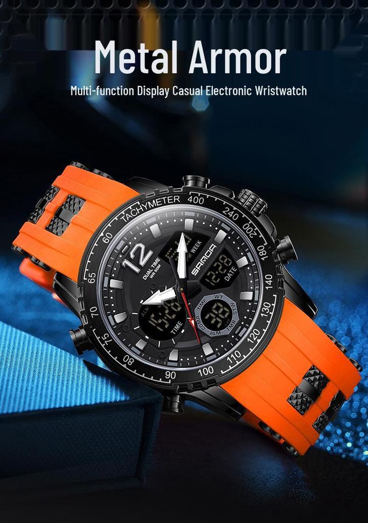 Sanda Men's Multifunctional Waterproof Sport Watch with Dual Time Display