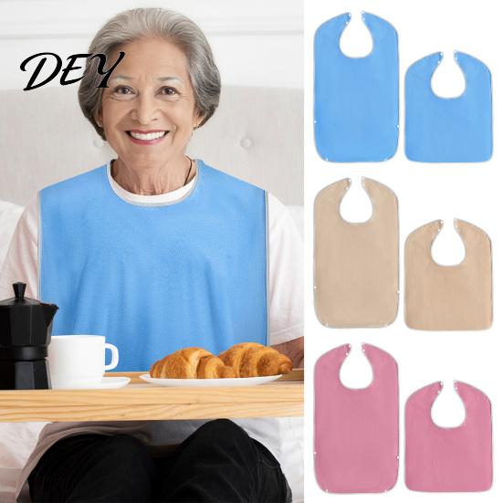 Solid Color Adult Bibs Large Bib, Waterproof Clothing Protector, with Deep Crumb Snap Buttons Catcher Design, Adjustable Closure Eating for