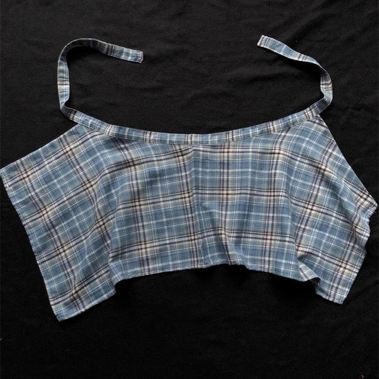 Unisex American Retro Plaid Layered Shirt with Irregular Hem and Tie Waist Design