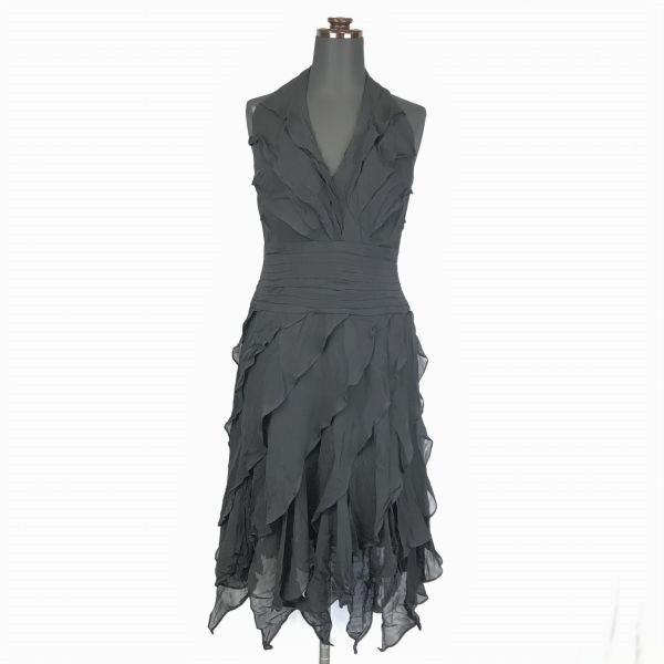 

TADASHI 100% Silk Open Back Long Dress/Women’s Size S/6P/Black/Frilled Sleeveless(USED)
