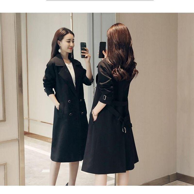 Windbreaker Female Trumpet Sleeves Over The Knee Loose Tie Coat Double-breasted Coat