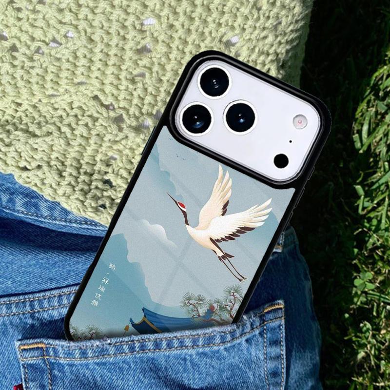 Red-crowned Crane Bird Soft Phone Case For iPhone 17 AIR 16 Pro Max 15 14 Pro 11 12 13 Shockproof Silicone Cover