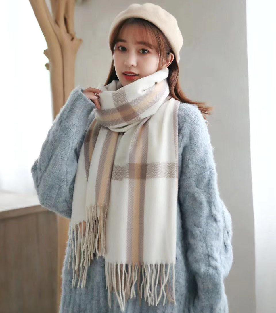 

Клетчатый шарф женский осенне-зимний длинный теплый шарф с кисточками шаль 70x200cm
