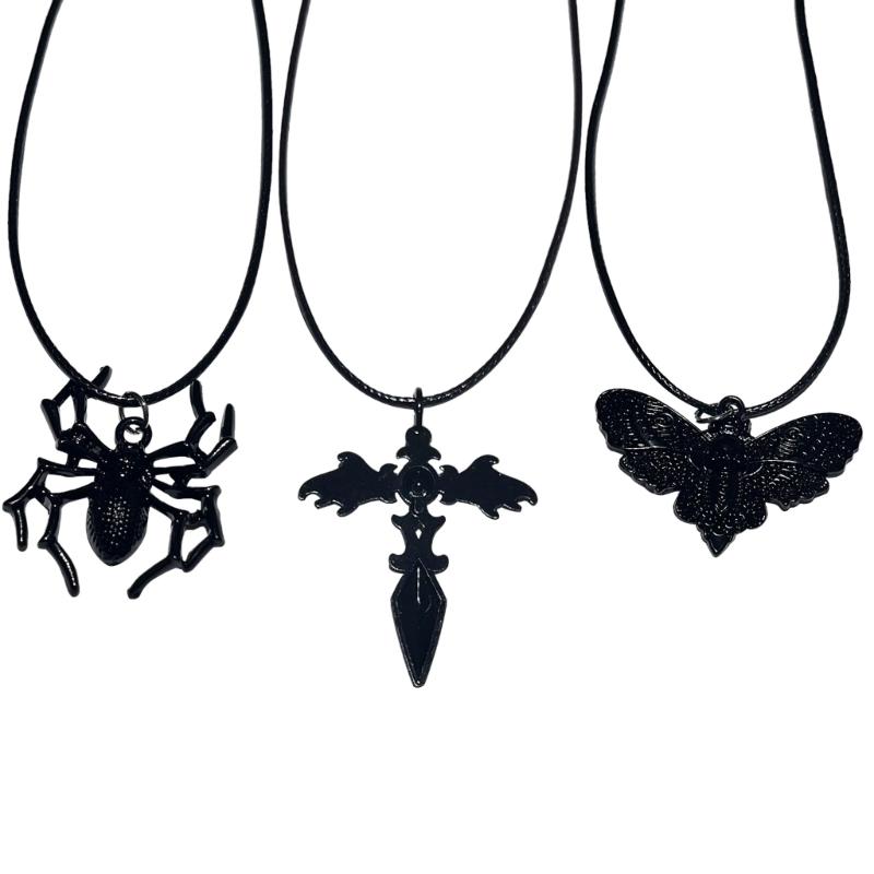 Halloween Cross Moth Charm Clavicle Chain Hip Hop Jewelry for Women Girl Party