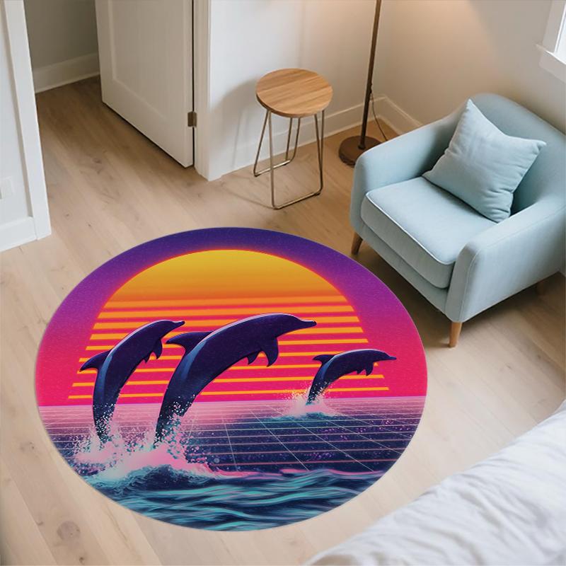 Whale and Dolphin Pattern Round rug,Carpet Rug for Living Room Bedroom Sofa Playroom Decor,Non-slip Floor Mat,Holiday Gifts and Birthday Gifts.