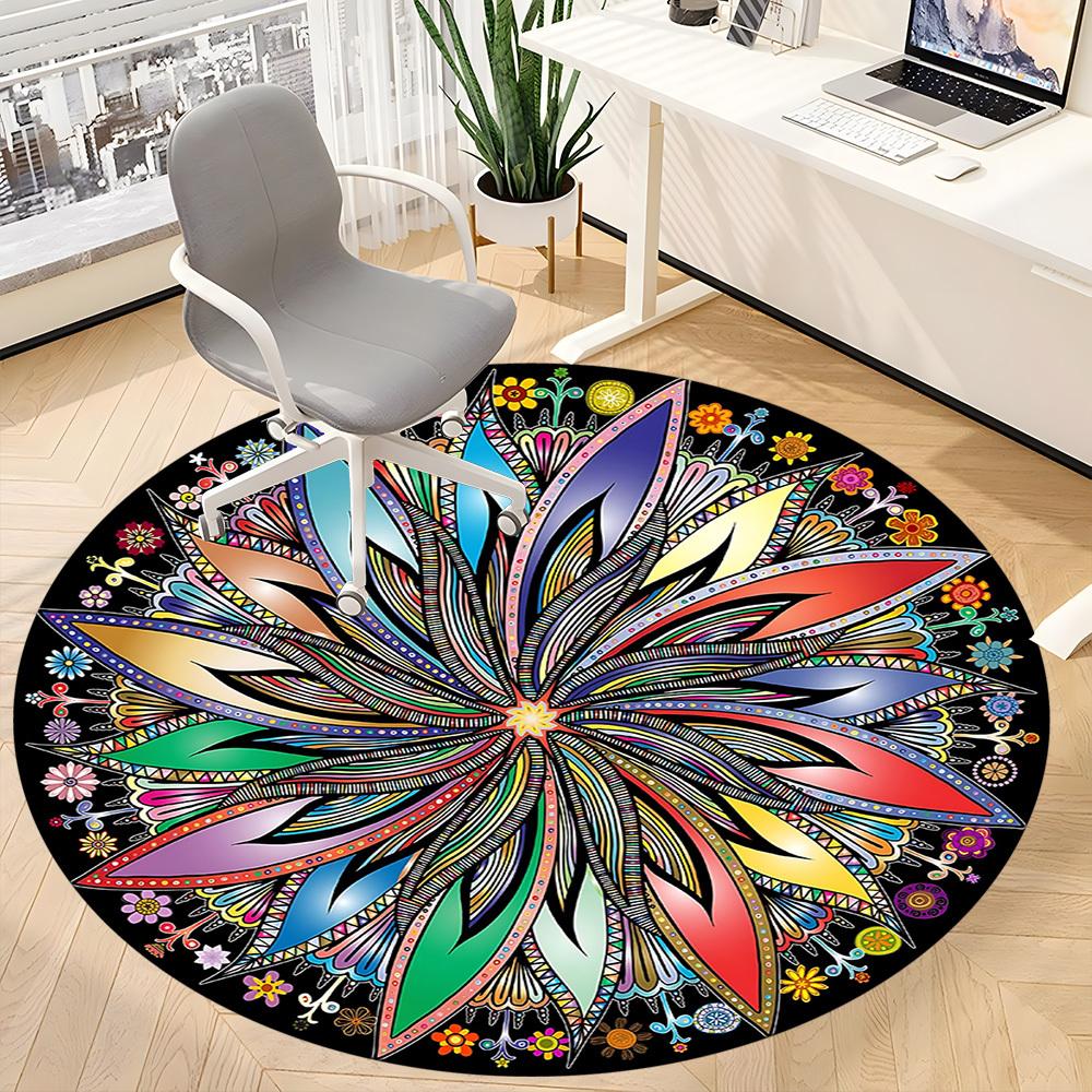 1pc Flower Mandala Chair Carpet for Office, Round Non Slip Durable Large Size Office Carpet, Suitable for Office