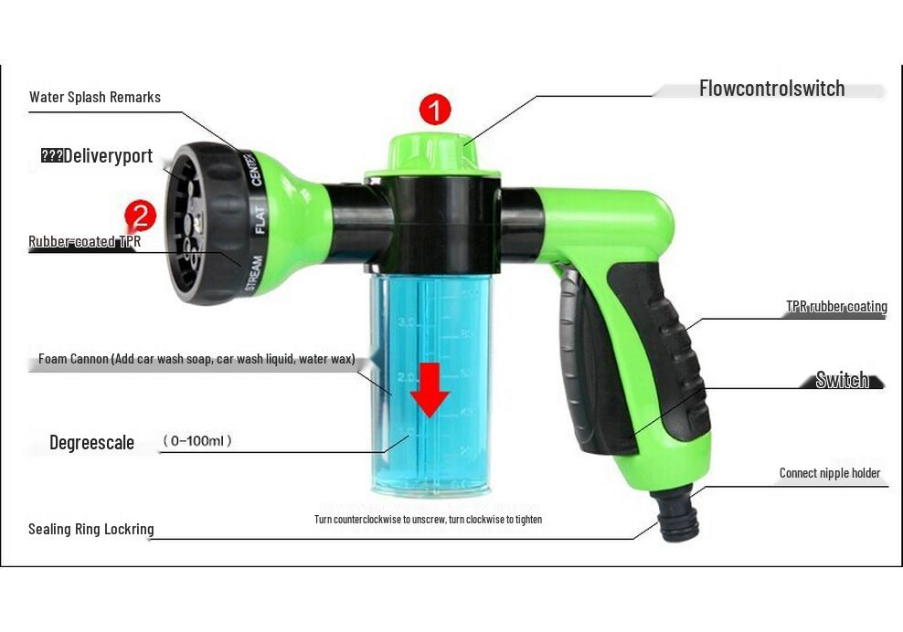 High Pressure Foam Water Gun Set for Car Wash with 4 Hose Connectors