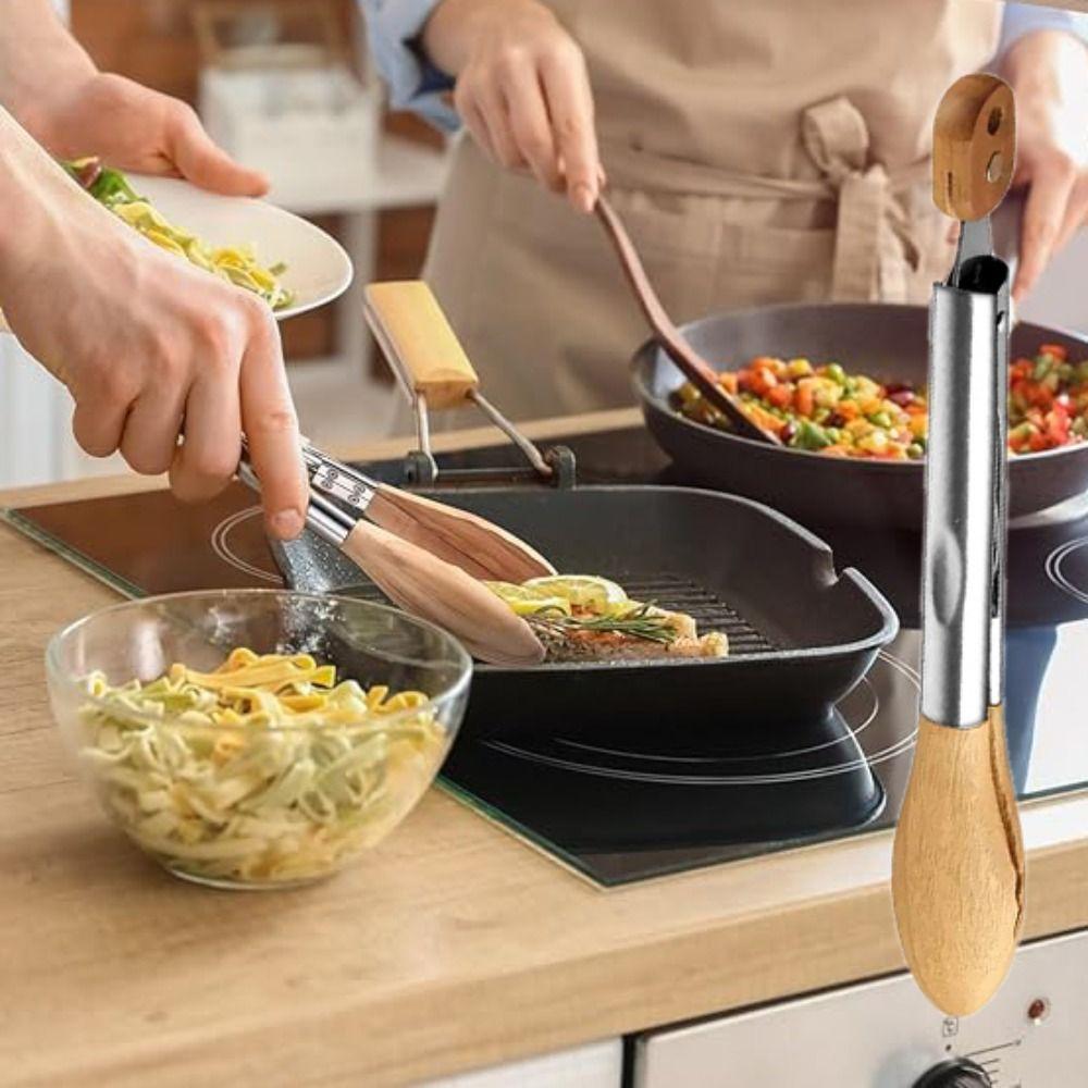 Wood Head Salad Bread Dessert Tong Stainless Steel Handle Food Clamp Barbecue Clips  Cooking