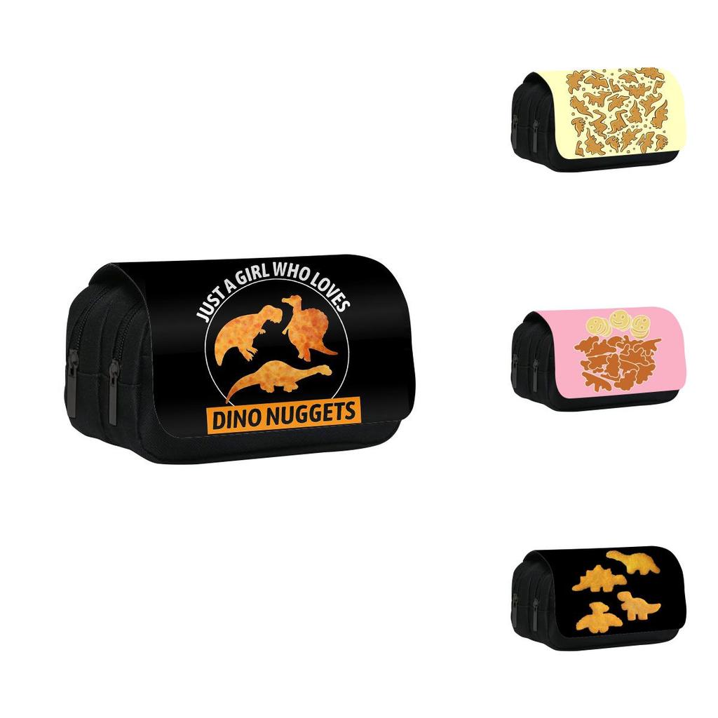 Dinosaur Chicken Nugget Double Layer Pencil Case With Nylon Material For Students And School Supplies
