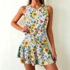 Sleeveless Tropical Print Dress for Women Casual Round Neck Summer Mini Dress Lightweight Soft Fabric Flowy Skirt Design