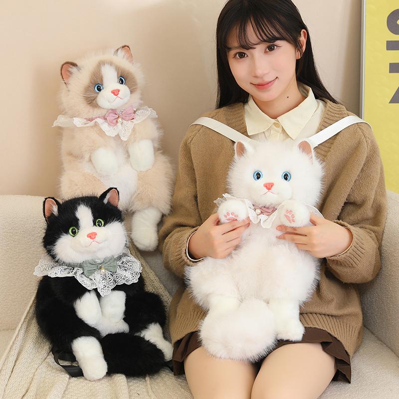 Cute Plush Kitten Backpack Simulated Animal Shoulder Bag Popular Gifts For Girls Sweet Y2k Backpack Creative Cartoon School Bag