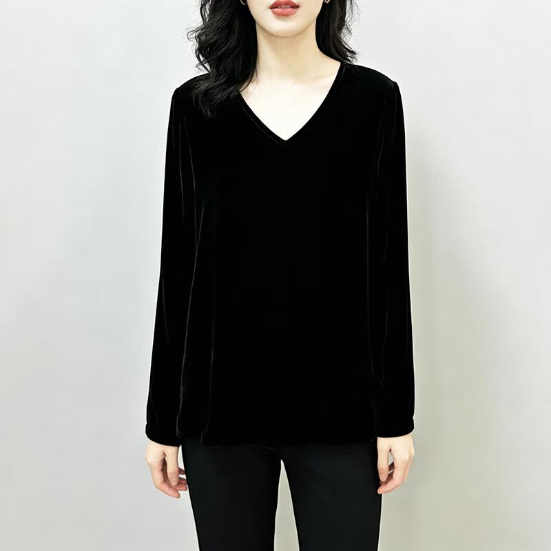 Women's Mulberry Silk Velvet V-Neck Long Sleeve Top