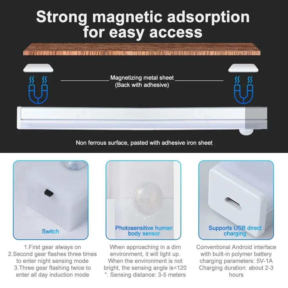 LED Car Sensor Light Automatic Induction Light Type-c Rechargeable Smart Lighting Magnetic Maual/Sensing Mode Lamp 10/20/30CM