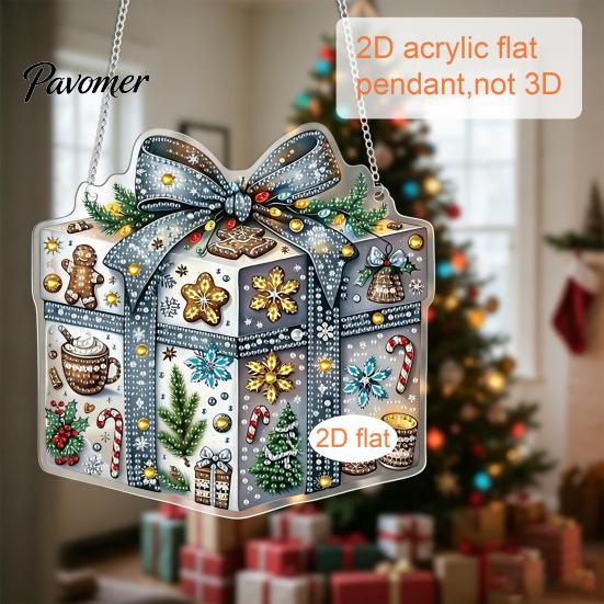 Easy to Hang Xmas Tree Ornaments Christmas Hanging Pendant with Chain, Lightweight Winter Wall Decor, Double-sided Indoor Festive Decorations Acrylic