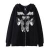 Cross-border new product spot skull wings hooded zipper sweater women's fleece thickened loose sports cardigan sweater women's