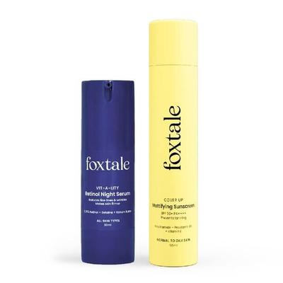 Kit de îngrijire a pielii Foxtale Rapid Reduction a Ridurilor | Ser de Noapte cu Retinol 30ml + Cremă de Protecție Solară cu Finisaj Mat 50ml