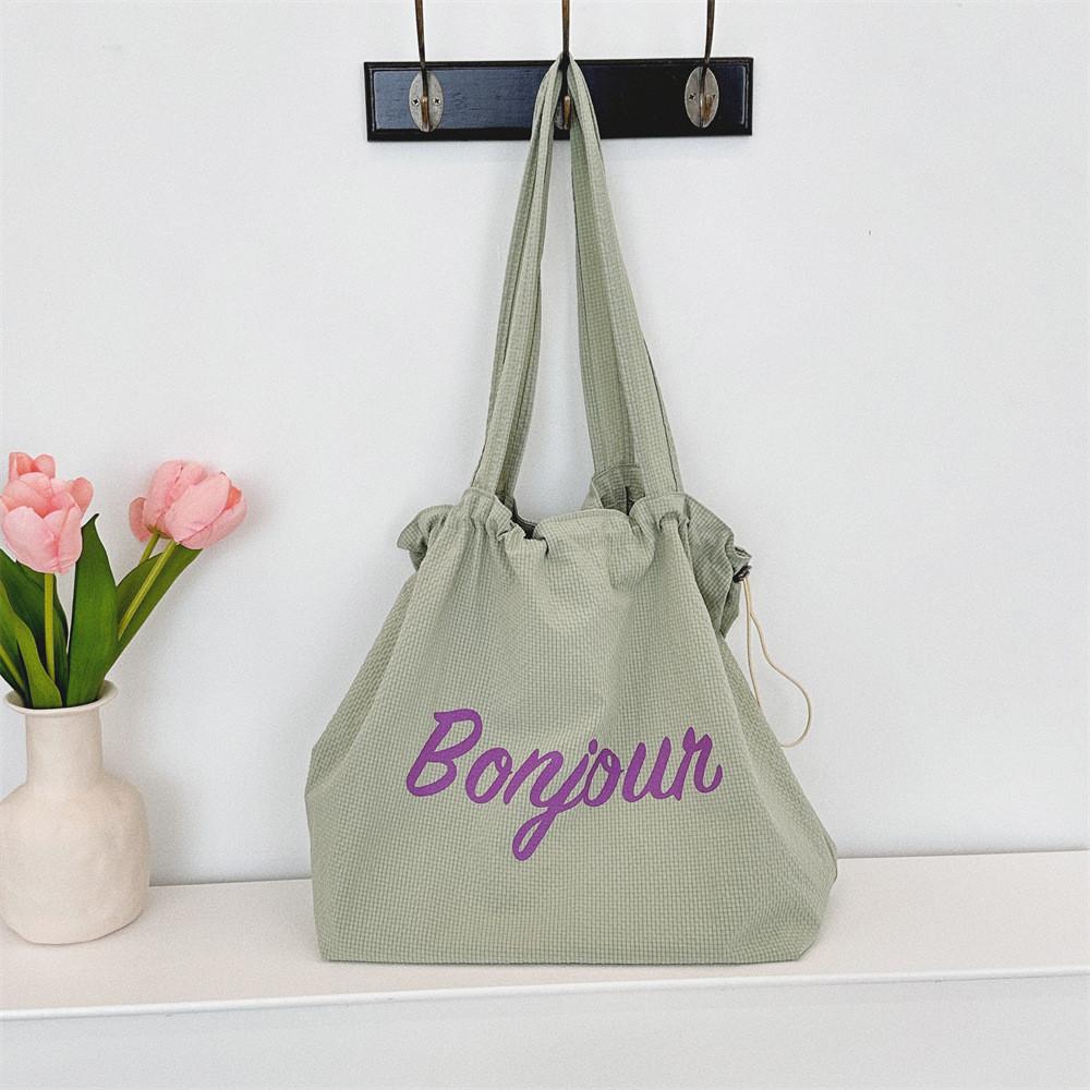 

Stylish Summer Travel Lightweight Nylon Tote Bag For Women With Trendy Letter Print Design Gray Green