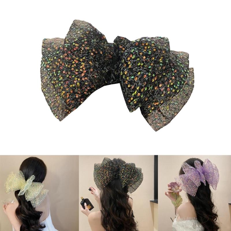 Cute Style Sequins Bowknot Shape Hair Claw Summer Hair Accessories for Women High Ponytail Party Anti-Slip Hairpins
