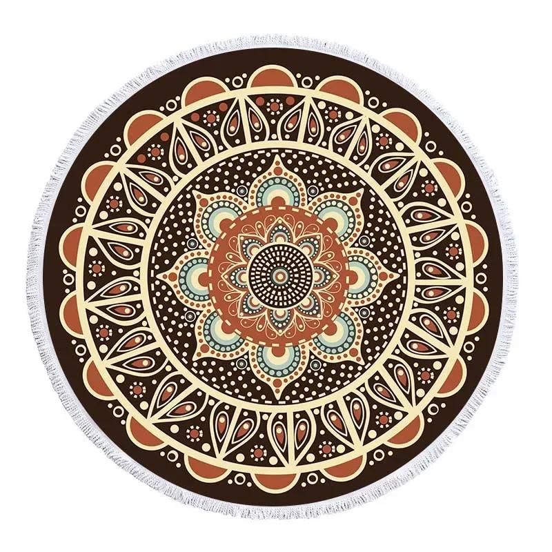 Telo Mare Rotondo Mandala con Frange Microfibra Assorbente Tappetino Copriletto Arazzo Coperta Asciugamano da Piscina da Bagno