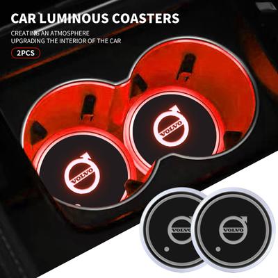 7 Colorful LED For XC60 XC40 XC70 XC90 R Design Logo Car Water Cup Mat Drink Holder Coaster Light Decorative Accessories