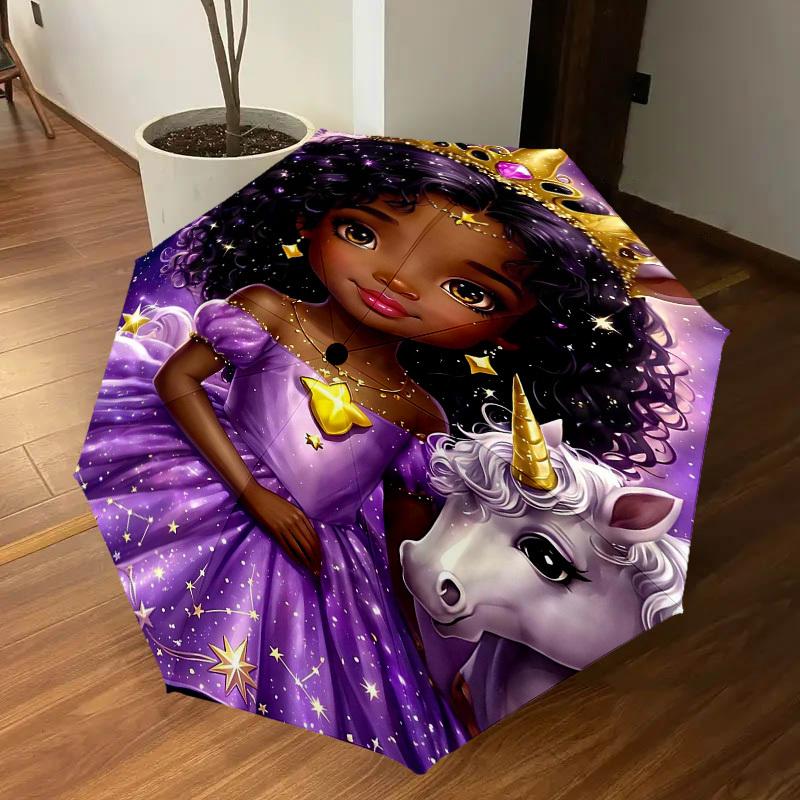 1PC princess unicorn Umbrella-8-Rib Reinforced Portable Folding Travel Suitable for All Seasons Outdoor Daily Use  -J0407