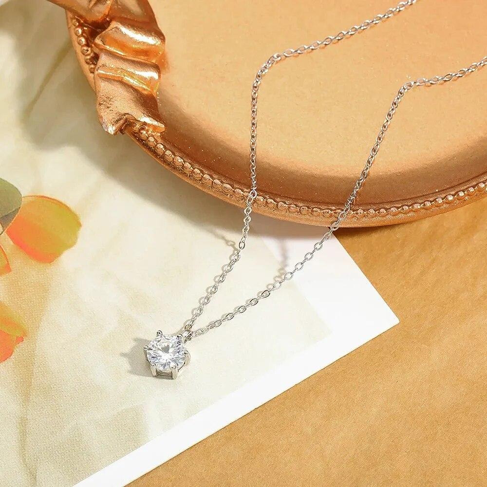 Real D Color 1 Carat Moissanite Pendant Necklace GRA Certificate for Women Wedding Bridal 100%   Copper Fine Jewelry