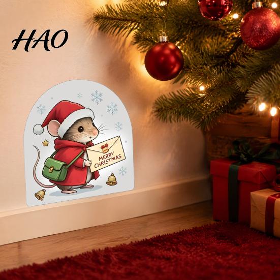 Waterproof PVC Winter Wall Art Christmas Mouse Sticker, Hole Decal, Peel Creative Holiday Gift for Friends And Stick Decor Home Party Festive