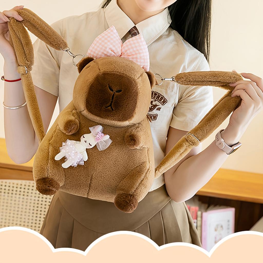 Capybara Plush Backpack for Kids - Cute Cartoon Animal Fur Backpack, School Bag & Shoulder Bag for Boys and Girls