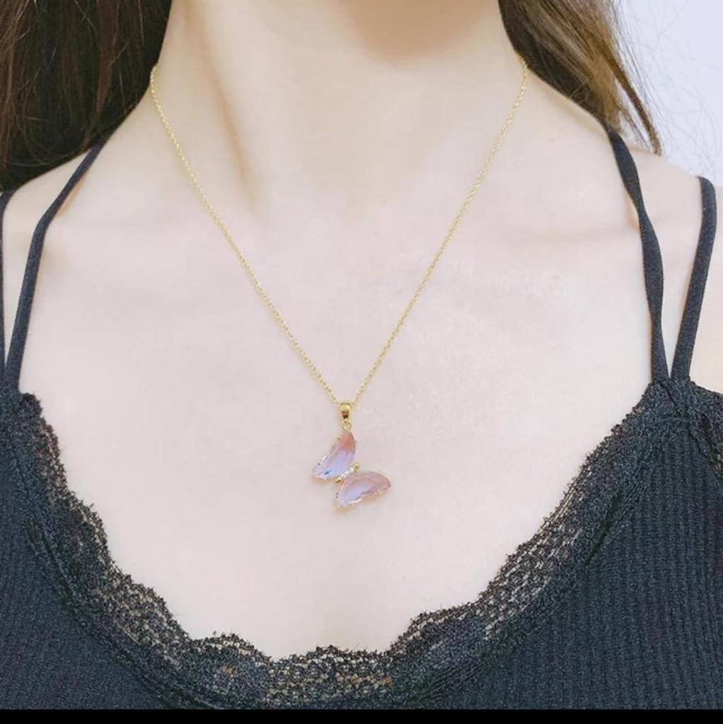 Rose Gold Plated Stylish Butterfly Jewellery Necklace Set for Women, Birthday Gift for Girls and Women