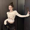 Sexy Women's T-shirts Black White Printed Square Collars Fashion Girls Y2K Tees Lady Tops For Club Party