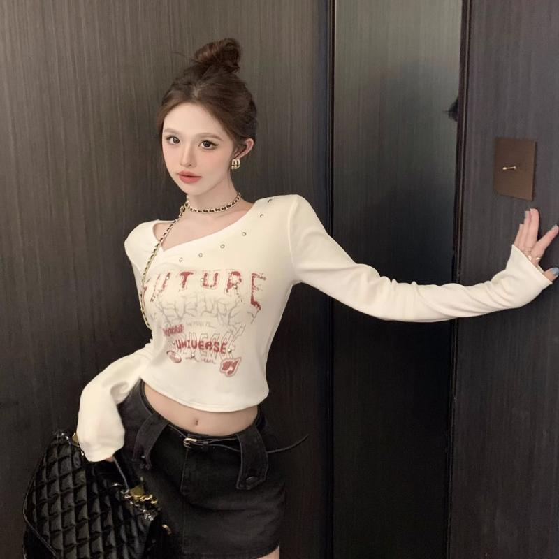Sexy Women's T-shirts Black White Printed Square Collars Fashion Girls Y2K Tees Lady Tops For Club Party