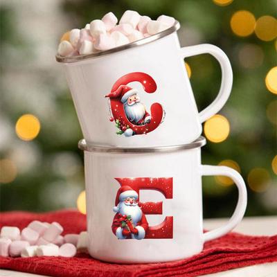A-Z Letter Santa Claus Printed Enamel Cup Milk Wine Coffee Cup Mug Christmas Family Party Best Gift