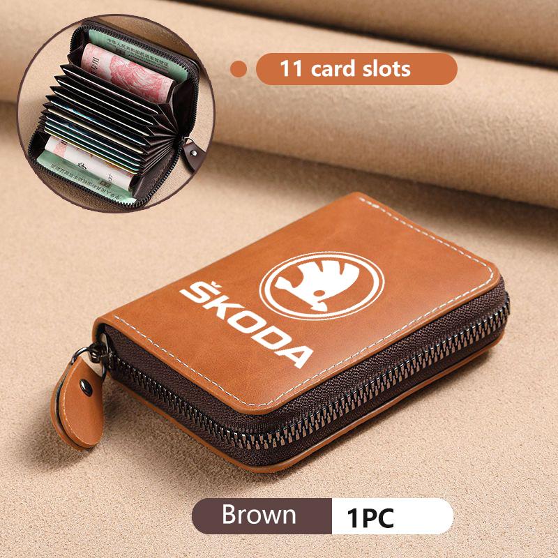 For Skoda Car Leather Wallet Motor ID Credit Card Ticket Storage Bag Octavia Superb RAPID FABIA KAMIQ KAROQ KODIAQ YETI kybf34