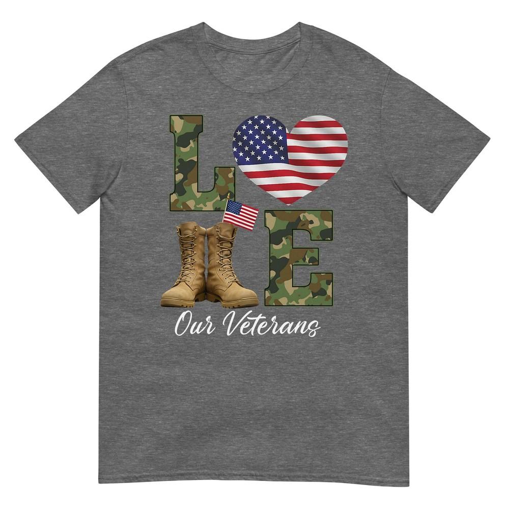 Love Our Veterans Day Proud Military American Flag Thank You TShirt