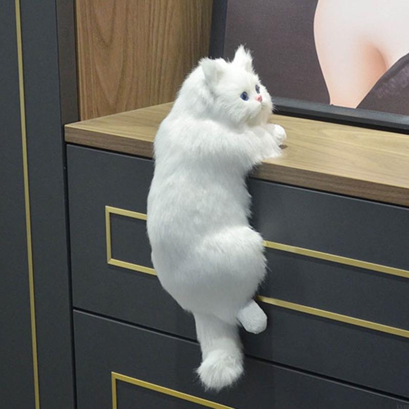 KX4B Simulation for Cat Pendant Plush Animal Art for Doll Ornament Desk Decor for Home Bedroom Living Room Decoration Gift