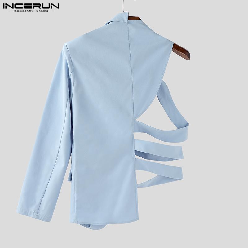 INCERUN Men One Shoulder Long Sleeve Button Cutout Bandage Blazer Irregular Coats