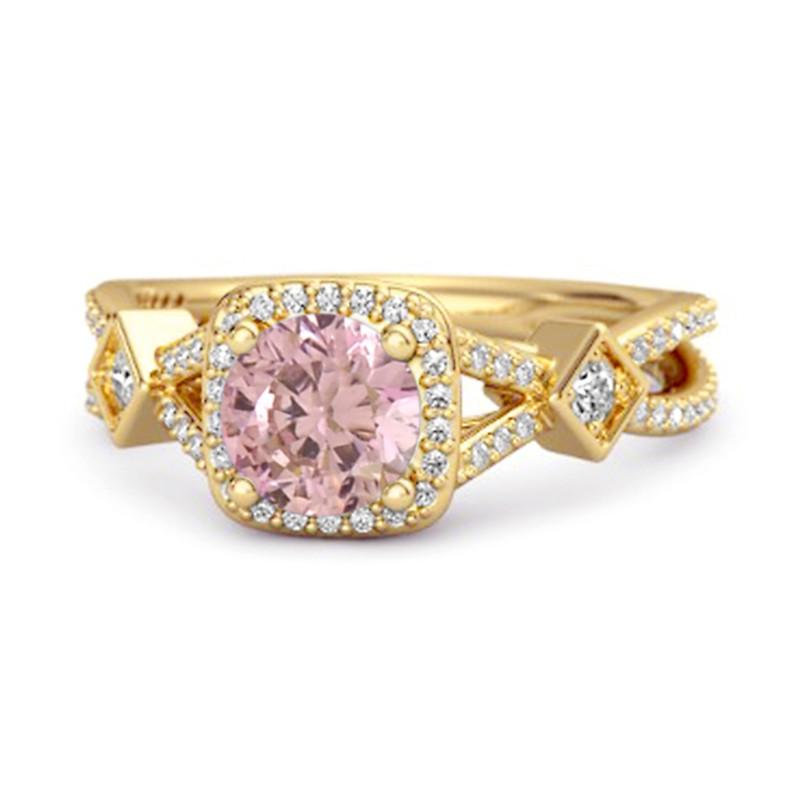 

925 Sterling Silver Gold Vermeil Pink Topaz Vintage Halo Art Deco Women Wedding Ring 6.5 золотий/жовтий