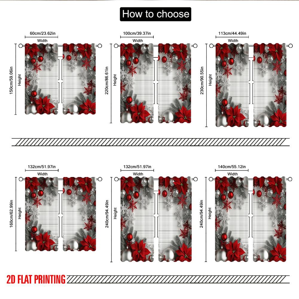 2pcs 2D flat printing Merry Christmas Window Curtains Christmas Ornaments Red Silver Snowflakes (2) Polyester Without