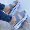 Summer New Large-size Women's Shoes Wide-sided One-word Buckle with Thick-soled Wedge Heel Fish Mouth Sandals Women