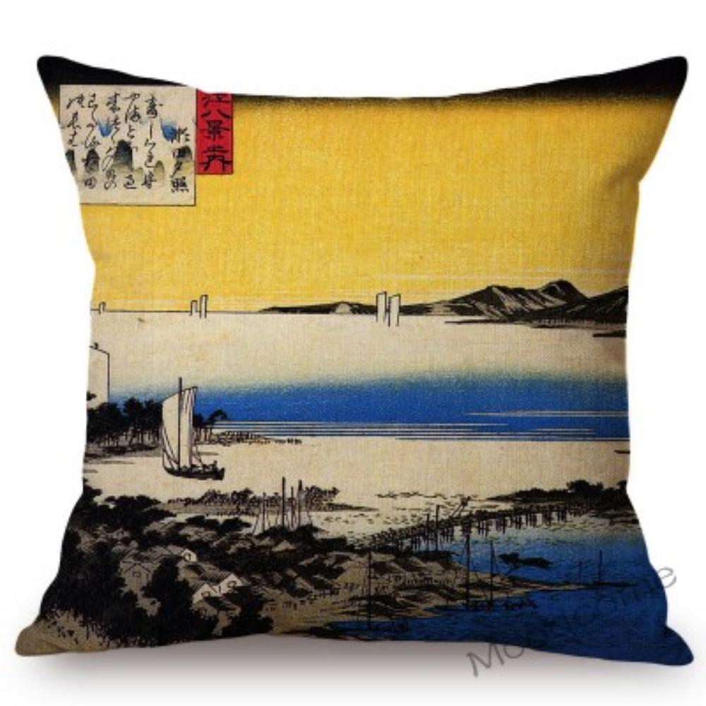 

Японський Ando Hiroshige Ukiyoe Азійське мистецтво Гейша Вінтаж Екзотичні прикраси Диван Наволочка Автомобіль Подушка Лляна Подушка Чохол 450mm*450mm