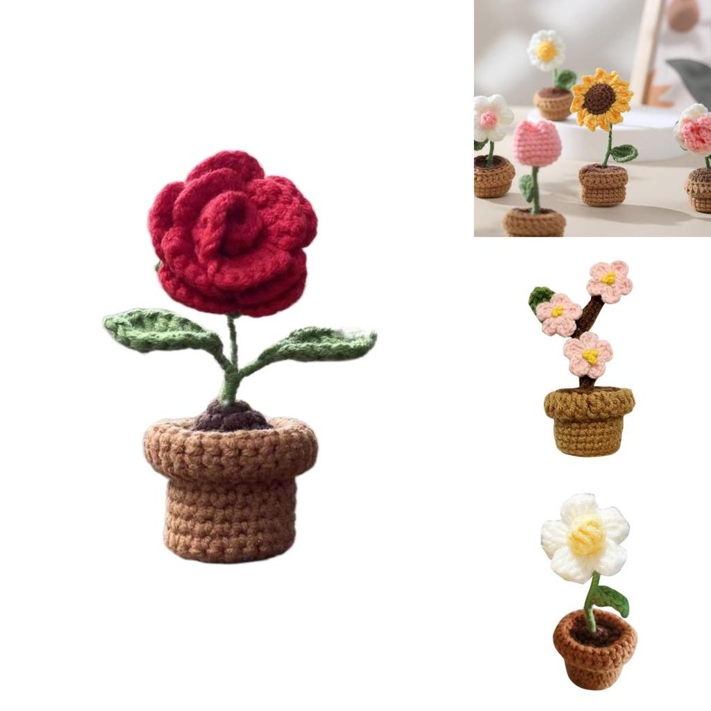 DIY Handgemachte Gestrickte Blume Topfpflanze Florale Kunst Dekoration