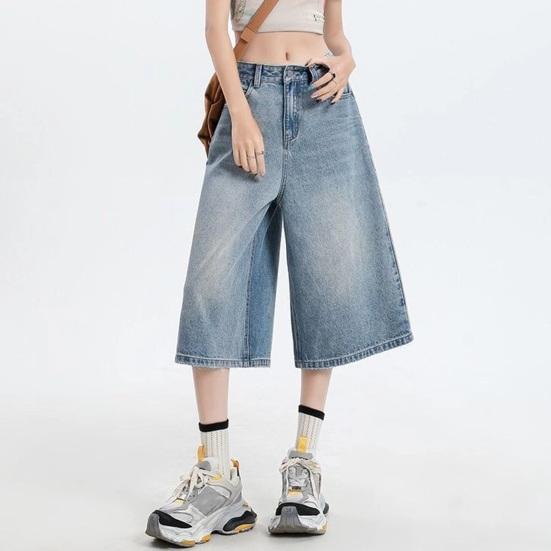 Yousheng Cropped Jeans for Women Wide Leg High Waisted Denim Pants Summer Casual Short Baggy Jeans with Pockets