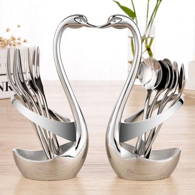Creative Zinc Alloy Swan Shape Cutlery Holder Decorative Delicate Swan Fork Spoon Holder Anti-Rust Swan Tableware Holder Hotel
