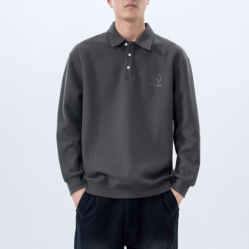 Autumn American Polo Shirt Sweater Men'S Ruffian Handsome Loose Large Size Long Sleeve Black Men'S Casual Top