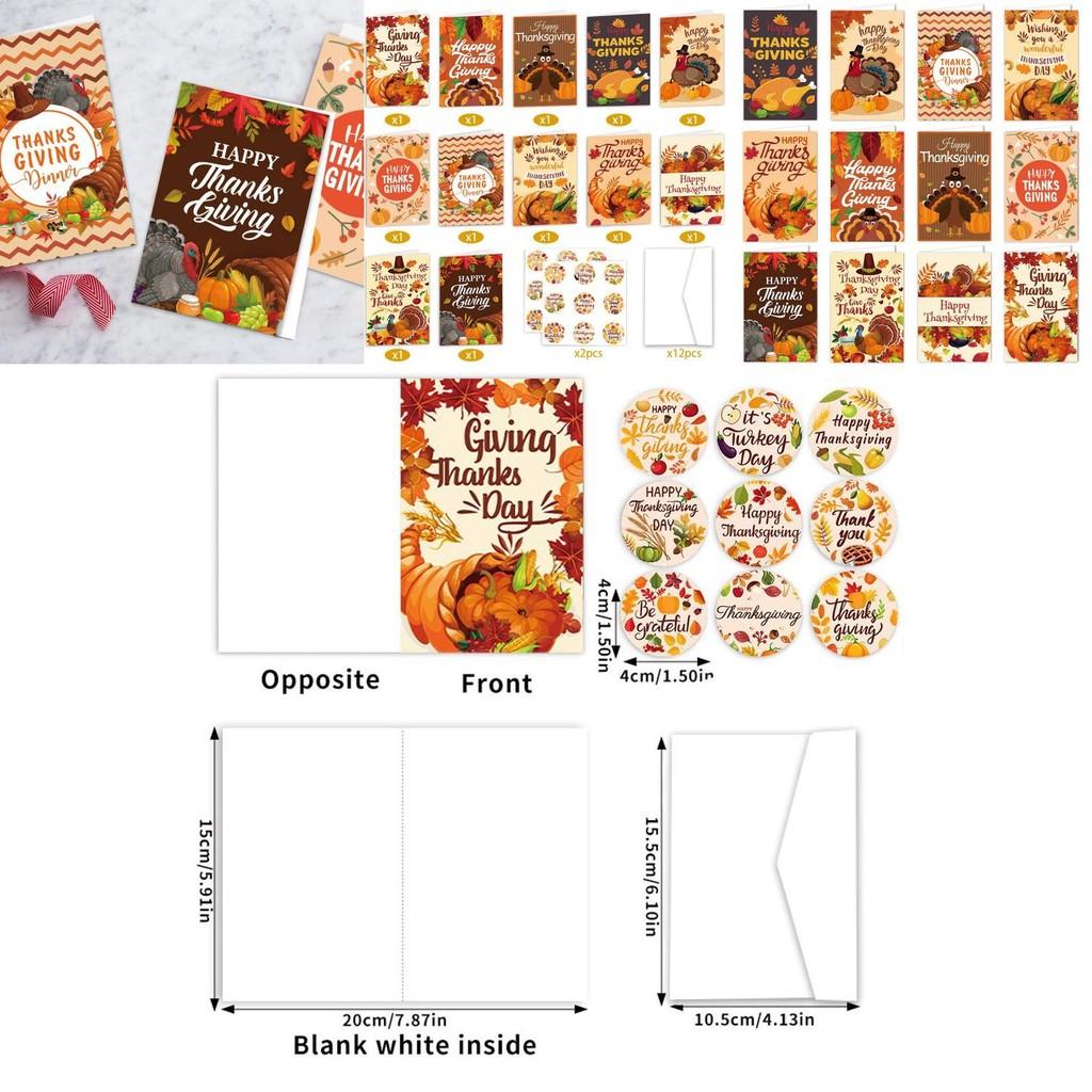 Thanksgiving Paper Greeting Card With Turkey Illustration And Envelope Stickers For Festive Celebration