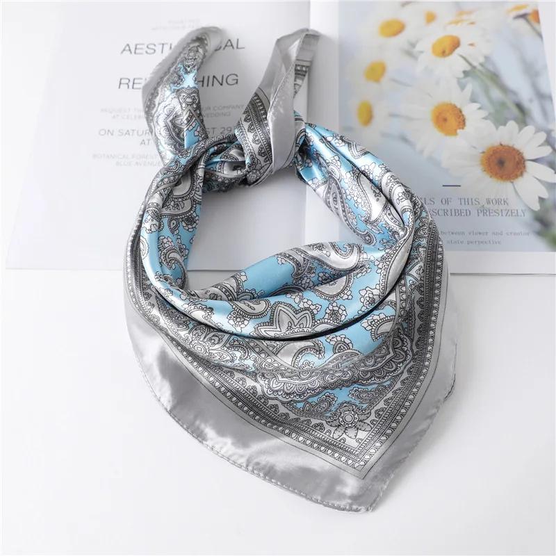 Luxury Floral Print Silk Square Scarf Women Soft Satin Kerchief Hairband Neckerchief Head Hijab Lady Headband Foulard Bag Ribbon