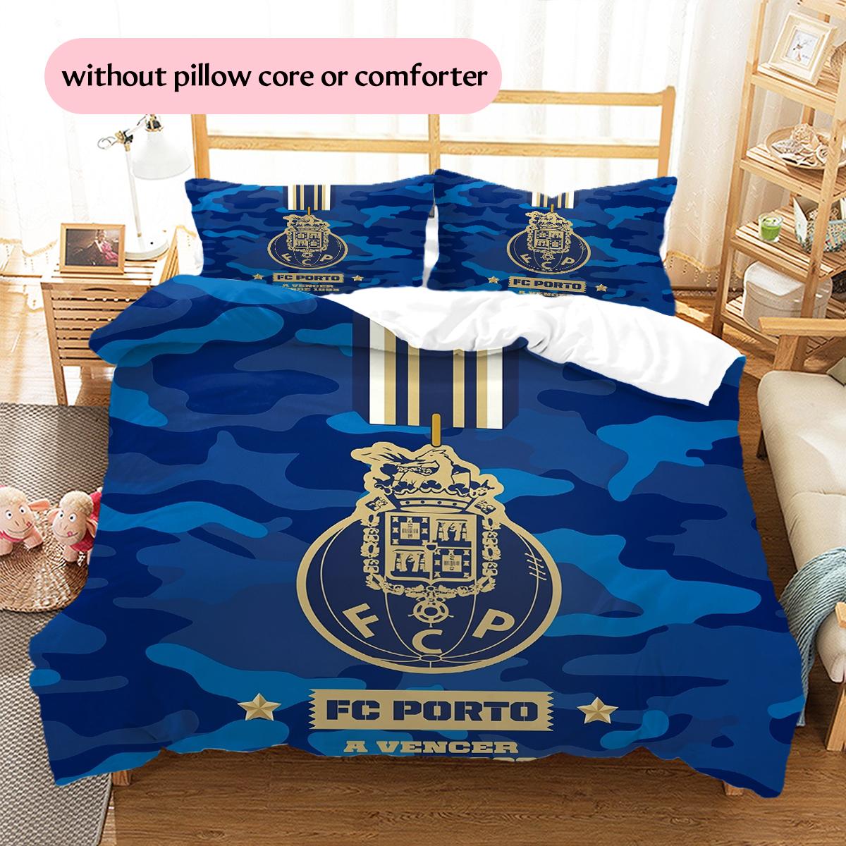 Логотип команды Порту Узор Постельное белье Домашний декор Подарок на день рождения (1 пододеяльник + 2 наволочки, без наполнителя) 135x200cm
