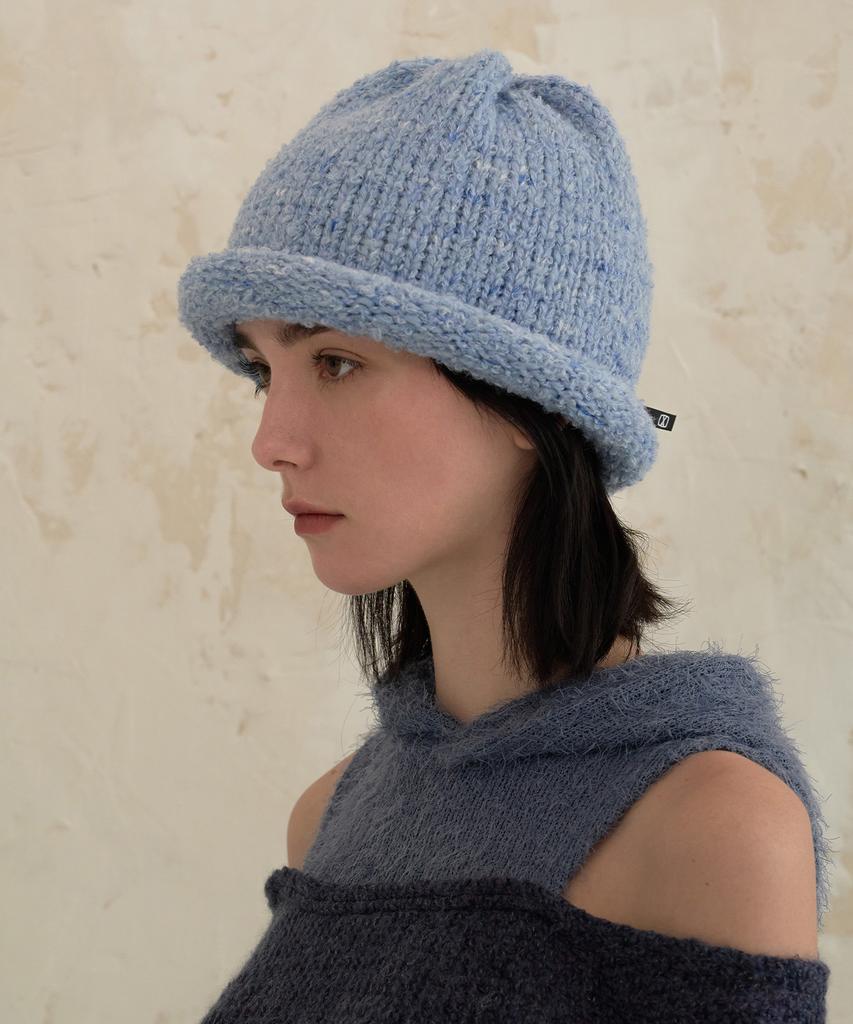 Bajal Va Square Long Label Roll-Up Beanie Sky Blue